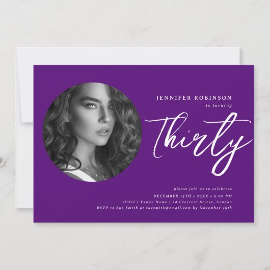 Minimalistisch script foto 30e verjaardagsfeestje  kaart (Voorkant)