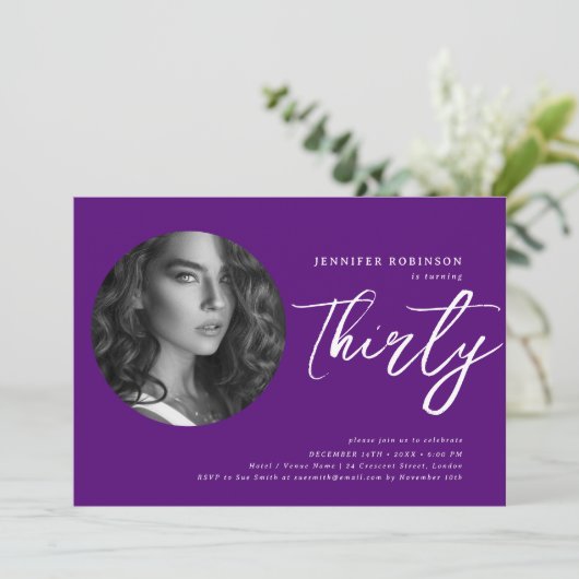 Minimalistisch script foto 30e verjaardagsfeestje  kaart (Staand voorkant)