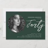 Minimalistisch Script Foto 40e verjaardag Emerald Kaart (Voorkant)