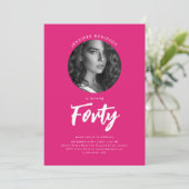 Minimalistisch Script Foto 40e verjaardag Hot Pink Kaart (Staand voorkant)
