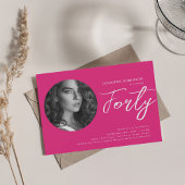 Minimalistisch Script Foto 40e verjaardag Hot Pink Kaart