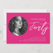 Minimalistisch Script Foto 40e verjaardag Hot Pink Kaart (Voorkant)