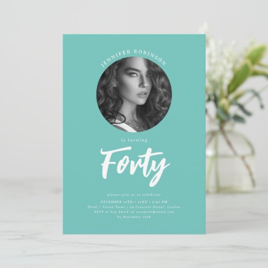 Minimalistisch script foto 40e verjaardagsfeestje  kaart