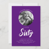 Minimalistisch script foto 60e verjaardag Paarse Kaart (Voorkant)