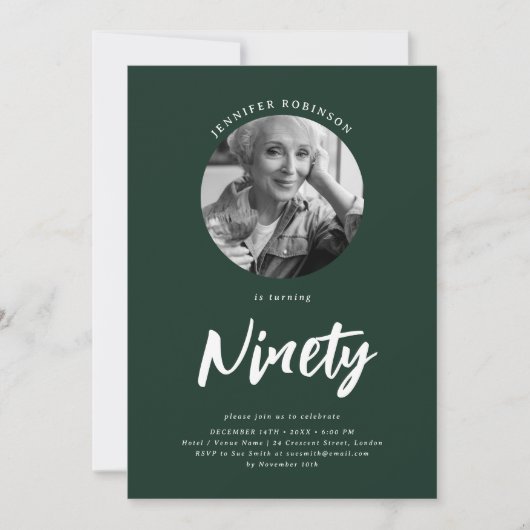 Minimalistisch script foto 90e verjaardag Emerald Kaart (Voorkant)