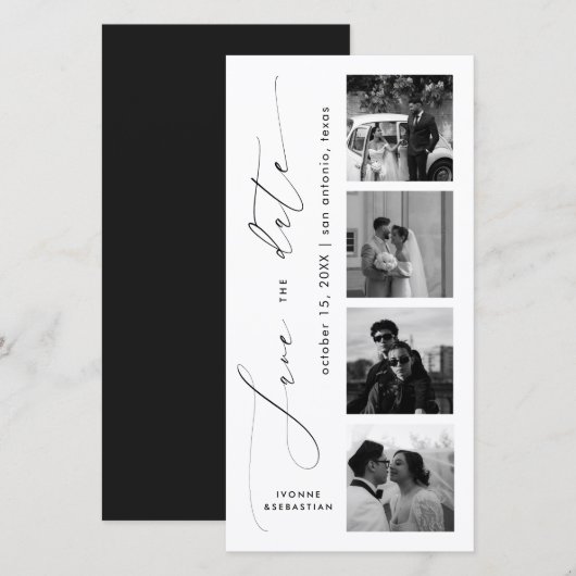 Minimalistisch script foto bladwijzer Elegante Tro Save The Date (Voorkant / Achterkant)