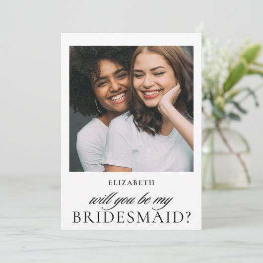 Minimalistisch script foto bruidsmeisje vraag kaart (Staand voorkant)