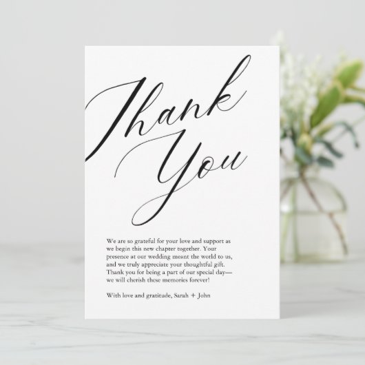 Minimalistisch Script Foto bruiloft bedankkaart (Staand voorkant)