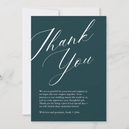 Minimalistisch Script Foto bruiloft bedankkaart (Voorkant)
