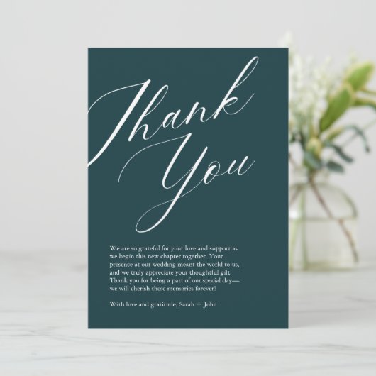 Minimalistisch Script Foto bruiloft bedankkaart (Staand voorkant)