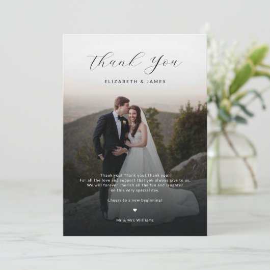 Minimalistisch Script Foto bruiloft bedankkaart Kaart (Staand voorkant)