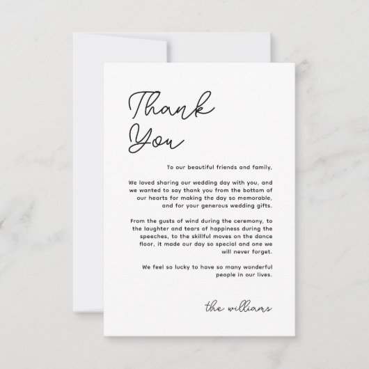 Minimalistisch script foto bruiloft plat bedankkaart (Voorkant)