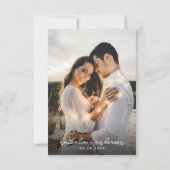 Minimalistisch script foto bruiloft plat bedankkaart (Achterkant)