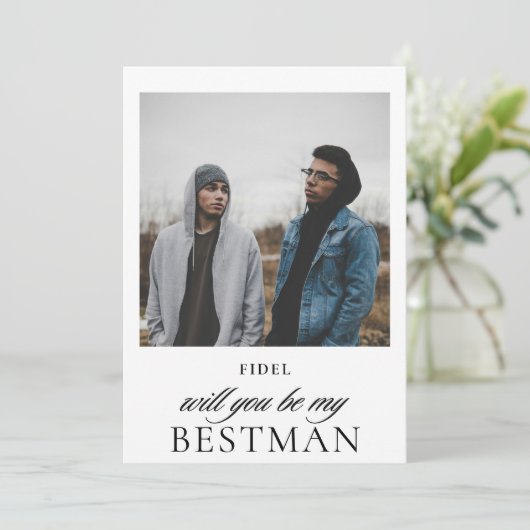 Minimalistisch Script Foto Getuige Aanzoek Kaart (Staand voorkant)