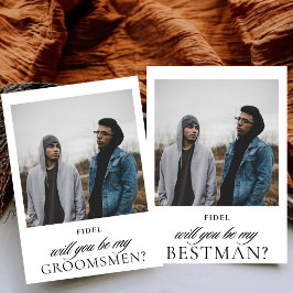 Minimalistisch Script Foto Groomsmen Voorstel Kaart