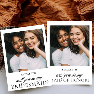 Minimalistisch script foto maid of honor voorstel kaart