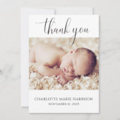 Minimalistisch Script Foto Nieuwe Baby Aankondigin Kaart (Voorkant)