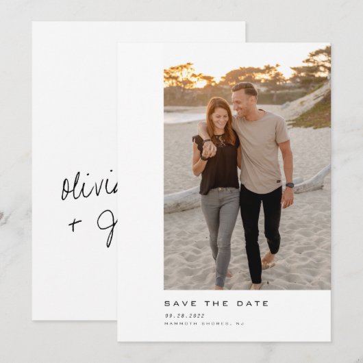 Minimalistisch script foto  save the date (Voorkant / Achterkant)