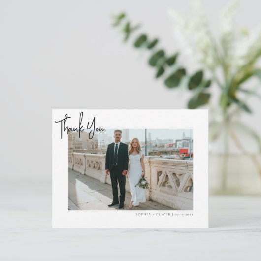 Minimalistisch script foto Weddenschap Bedankt Briefkaart (Staand voorkant)