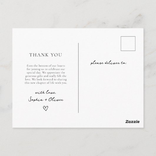 Minimalistisch script foto Weddenschap Bedankt Briefkaart (Achterkant)