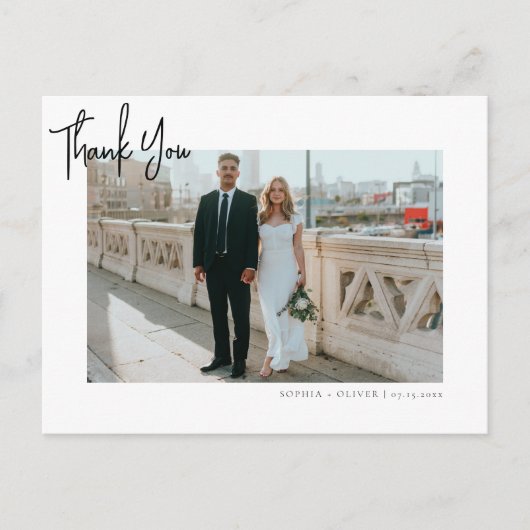 Minimalistisch script foto Weddenschap Bedankt Briefkaart (Voorkant)