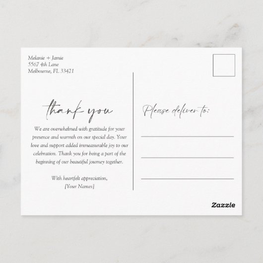 Minimalistisch script foto Weddenschap Bedankt Briefkaart (Achterkant)