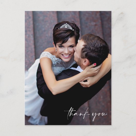 Minimalistisch script foto Weddenschap Bedankt Briefkaart (Voorkant)