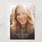 Minimalistisch Script Foto Zwart Goud Afstuderen Aankondiging (Achterkant)