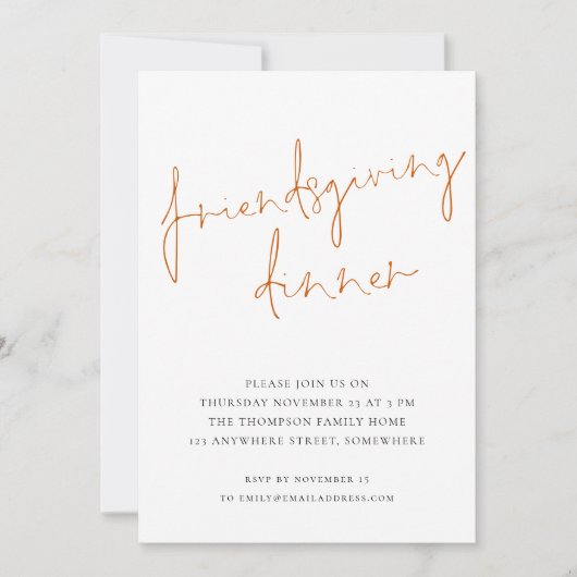 Minimalistisch script Friendsgiving Dinner Sinaasa Kaart (Voorkant)