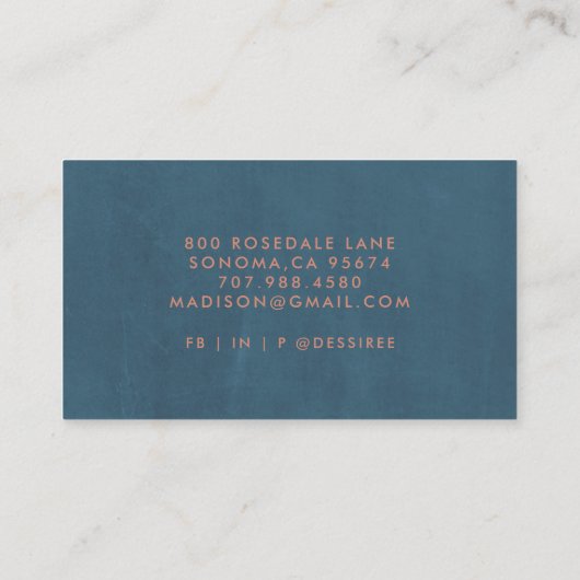 Minimalistisch script gebrand Sienna Dusty Blue Visitekaartje (Achterkant)