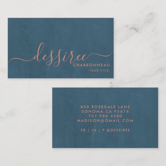 Minimalistisch script gebrand Sienna Dusty Blue Visitekaartje (Voorkant / Achterkant)