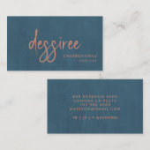 Minimalistisch script gebrand Sienna Dusty Blue Visitekaartje (Voorkant / Achterkant)