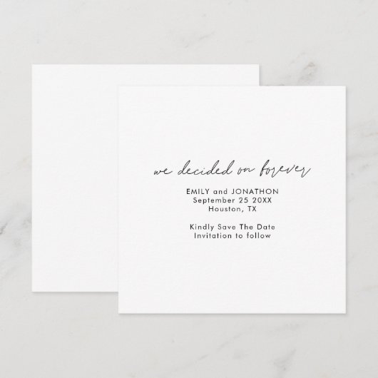 Minimalistisch script gekozen voor Forever Square Save The Date (Voorkant / Achterkant)