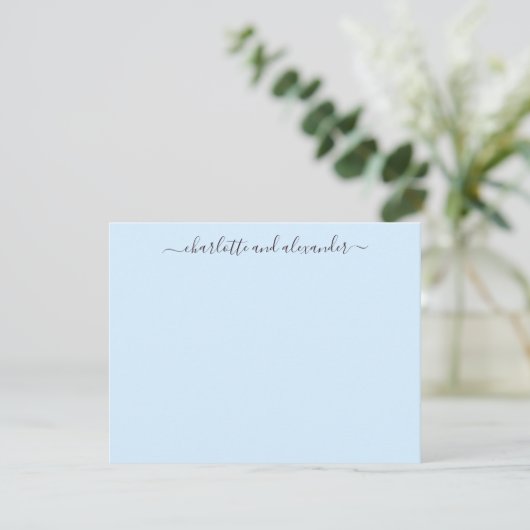 Minimalistisch script gepersonaliseerd koppels zac notitiekaartje (Staand voorkant)