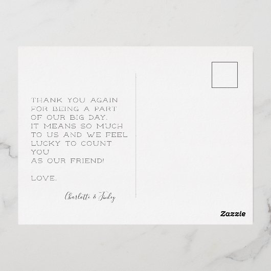 Minimalistisch script gepersonaliseerd trouwtrouwk folie feestdagen briefkaart (Achterkant)