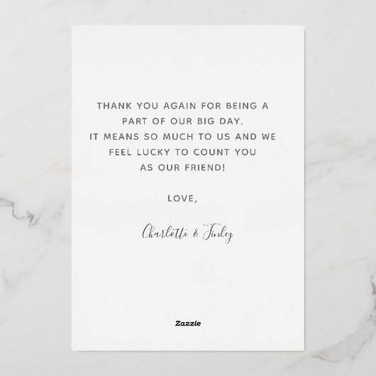 Minimalistisch script gepersonaliseerd trouwtrouwk folie feestdagenkaart (Achterkant)