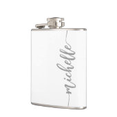 Minimalistisch script gepersonaliseerde naam wit heupfles (Links)