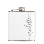Minimalistisch script gepersonaliseerde naam wit heupfles (Voorkant)