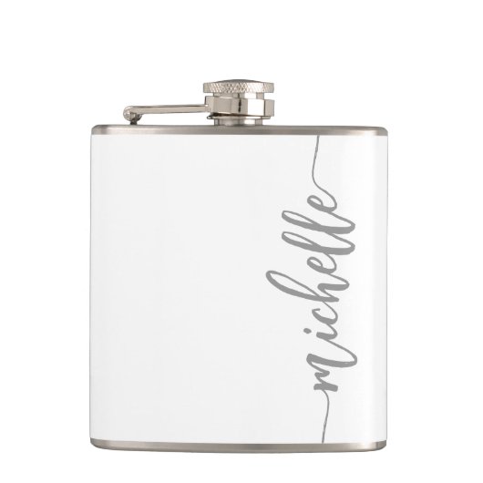 Minimalistisch script gepersonaliseerde naam wit heupfles (Voorkant)