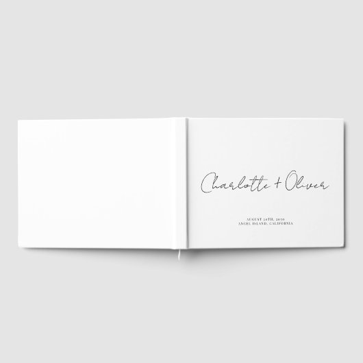 Minimalistisch script Gepersonaliseerde witte brui Gastenboek (Volledig)
