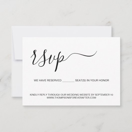 Minimalistisch script Gereserveerde Seat Wedding W RSVP Kaartje (Voorkant)