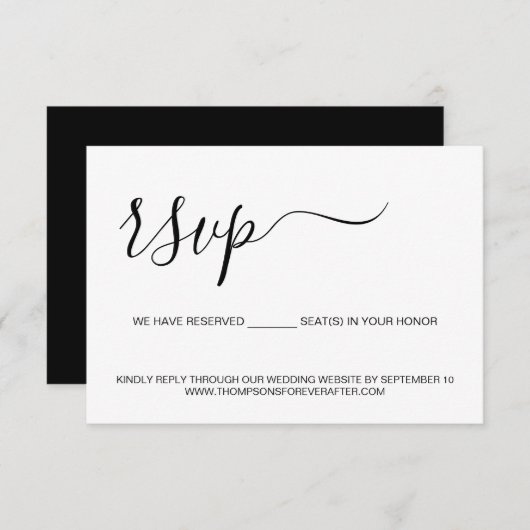 Minimalistisch script Gereserveerde Seat Wedding W RSVP Kaartje (Voorkant / Achterkant)