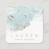 Minimalistisch script gestructureerd blauw goud Vi Vierkante Visitekaartje (Voorkant)