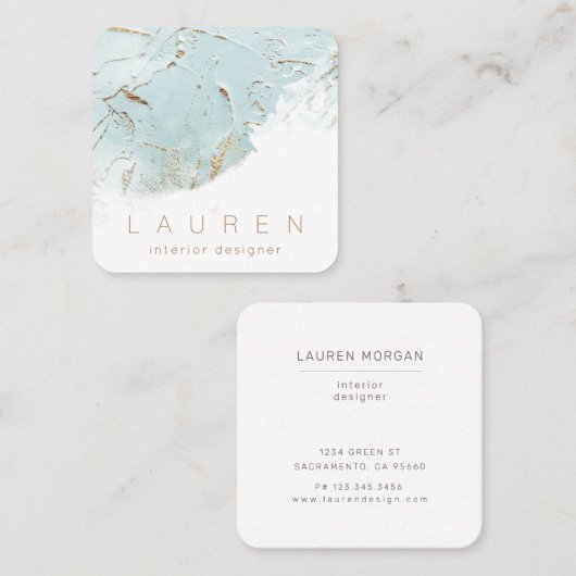 Minimalistisch script gestructureerd blauw goud Vi Vierkante Visitekaartje (Voorkant / Achterkant)