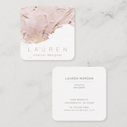 Minimalistisch script geweven roos gouden Visiteka Vierkante Visitekaartje (Voorkant / Achterkant)