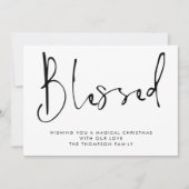 Minimalistisch script gezegend zwart wit kerst feestdagenkaart (Voorkant)