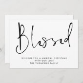 Minimalistisch script gezegend zwart wit kerst feestdagenkaart (Voorkant / Achterkant)