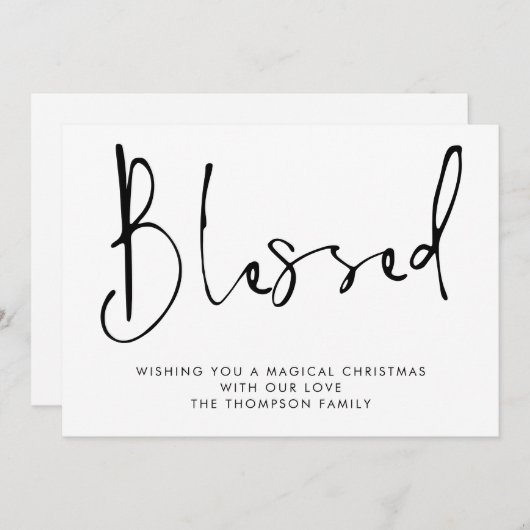 Minimalistisch script gezegend zwart wit kerst feestdagenkaart (Voorkant / Achterkant)