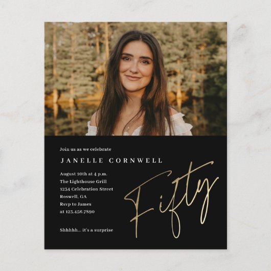 Minimalistisch Script Gold 50e foto Verjaardag uit (Voorkant)