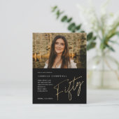 Minimalistisch Script Gold 50ste foto Verjaardag Briefkaart (Staand voorkant)